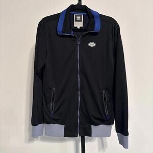 G-STAR RAW Slim Track Jacket in Jersey - Black and Blue with Striped Bandage - M